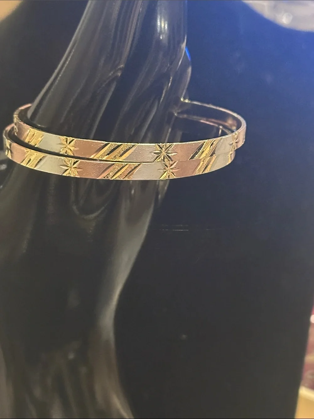 Gold Stainless Steel Bangle Bracelet Set - Elegant Star Accents